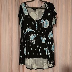 torrid Black Tunic Top with Blue Rose Print
